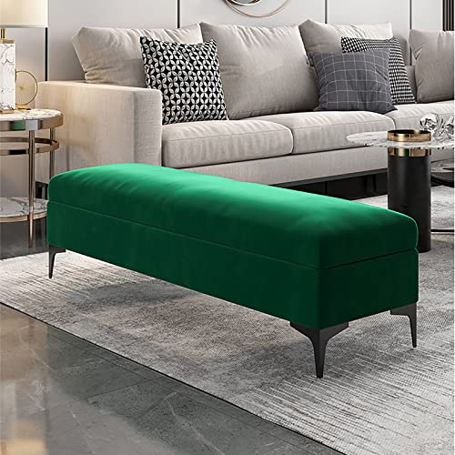 Samt-gepolsterte Bettkommode mit Stauraum, Premium-Kommode, keine Montage erforderlich, Grün, 100 x 40 x 43 cm von Generisch