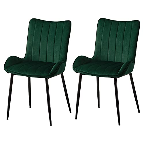Samt gepolsterte Esszimmerstühle 2er Set Komfort Hohe Rückenlehne Küchenthekenstühle mit Armlehnen und Metallbeinen, stilvolle Empfangsstühle für Zuhause, Esszimmer, Wohnzimmer, Schlafzimmer, Grün von Generisch