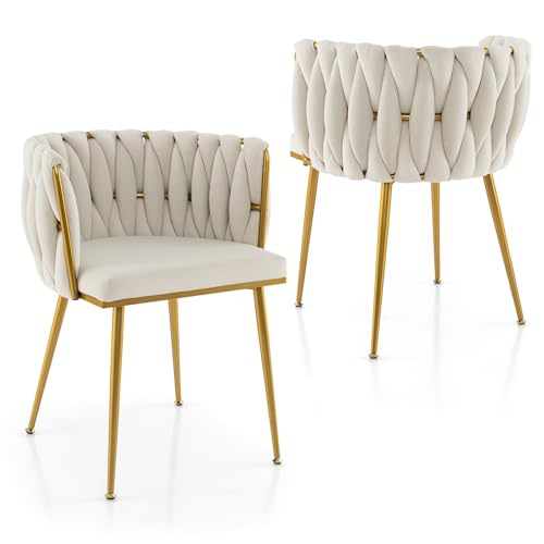 Samt gepolsterte Esszimmerstühle 2er Set Moderner Seitensessel mit gebogener Rückenlehne Metallbeine Verstellbare Fußpolster Ideal für Wohnzimmer Esszimmer Restaurant von Generisch