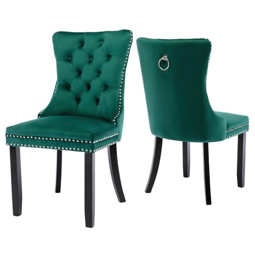 Samt gepolsterte Esszimmerstühle 2er Set mit Nagelkopfrückseite Elegante Massivholz Lounge Stühle für Küche/Schlafzimmer/Wohnzimmer Stilvolle Ringzugleiste Bequem und Langlebig Esszimmerstuhl von Generisch