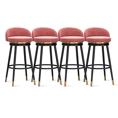 Samt gepolsterte Frühstücksbarstühle mit 360° Drehgelenk 4er Set Moderne Küchenhocker für Insel oder Restaurant Bequeme Thekenhöhe mit Rückenlehne und Armlehnen von Generisch