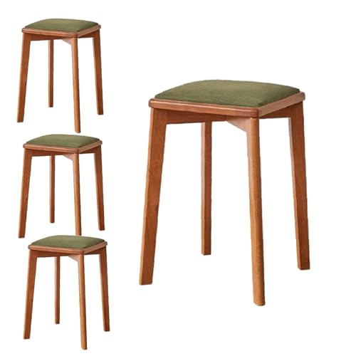 Samt gepolsterte Hocker 4er Set, stapelbare Holz-Fußstütze Stühle für Schlafzimmer & Eingangsbereich, helles Walnuss, modernes Design, bequeme Sitzgelegenheit, stilvolle Akzentmöbel von Generisch