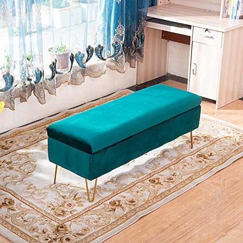 Samt-gepolsterte Sitzbank, moderner Plüsch-Ottomane mit getuftetem Fußhocker-Design, für Eingangsbereich oder Wohnzimmer, Grün, 60 x 40 x 43 cm von Generisch