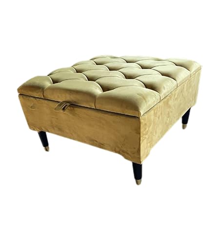 Samt gepolsterte quadratische faltbare Aufbewahrungsbox mit Deckel Chesterfield Design Fußhocker für Wohnzimmer Spielzeug und Schuhe Aufbewahrung Bank Stoff Fußstütze Box (Gold) von Generisch