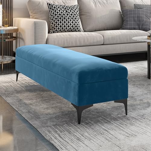 Samtgepolsterte Aufbewahrungsbank für Schlafzimmer, Wohnzimmer, Eingangsbereich, Flur, Schuhbank mit rechteckigem Design (Blau, 60 x 40 x 45 cm) von Generisch