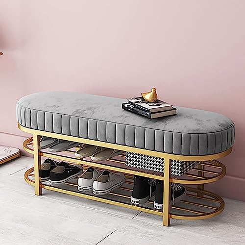 Samtgepolsterte Eingangsbank mit Schuhregal und 2-stöckigem Regal, Premium-Schuhregal für Flur, Veranda, Schuhaufbewahrung, Organizer in grauem, modernem Design von Generisch