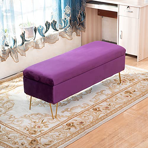Samtgepolsterte Sitzbank mit Plüsch-Ottomane und getuftetem Fußhocker, Lila, 99,1 x 40,6 x 43,2 cm, ideal für Eingangsbereich oder Wohnzimmer von Generisch