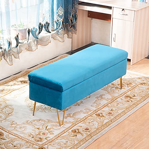 Samtgepolsterte Sitzbank mit getuftetem Fußhocker, moderner Plüsch-Ottomane für Eingangsbereich oder Wohnzimmer, Beistelltisch, Blau, 100 x 40 x 43 cm von Generisch