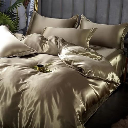 Satin-Bettwäsche-Set aus Seide mit Bettbezug, Bettlaken und Kissenbezügen, weiches Doppelbett, Queen-Size-Bett, Doppelbett Satin-Bettwäsche-Set aus Seide mit Bettbezug, Bettlaken und Kissenbezügen, weiches Doppelbett, Queen-Size-Bett, Doppelbett von Generisch