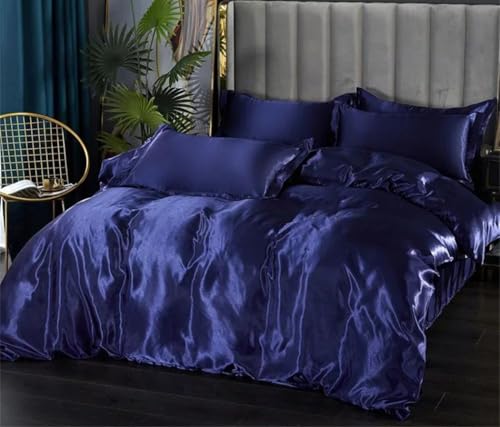 Satin-Bettwäsche-Set aus Seide mit Bettbezug, Bettlaken und Kissenbezügen, weiches Doppelbett, Queen-Size-Bett, Doppelbett von Generisch