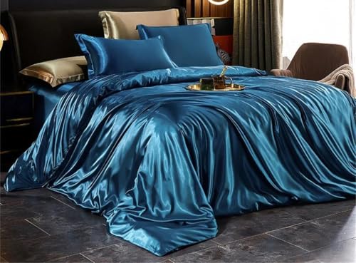 Satin-Seiden-Bettwäsche-Set mit Bettbezug, Bettlaken und Kissenbezügen, für Doppelbett, Queen-Size-Bett, Doppelbett Satin-Seiden-Bettwäsche-Set mit Bettbezug, Bettlaken und Kissenbezügen, für Doppelbett, Queen-Size-Bett, Doppelbett von Generisch