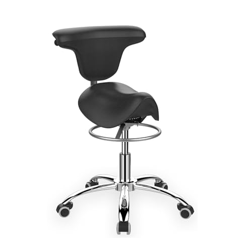 Sattelhocker, Anhebbarer Ergonomischer Rollhocker Mit Rückenlehne, Sattelstuhl Mit Rad, Kann 132 Pfund Tragen, for Das Salon-Heimstudio-Büro(Black,Style 2) von Generisch