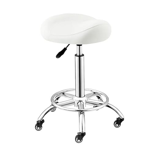 Sattelstuhl, Ergonomischer Hocker Mit Rädern Und Ringpedal, Pneumatischer Drehbarer Sattelhocker, Höhenverstellbar for Home Office Salon Shop(White) von Generisch