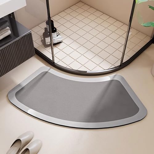 Saugfähige Kieselgur-Badematte – schnell trocknende, rutschfeste Duschmatte für Eckdusche, leicht zu reinigen, gebogenes Design von Generisch