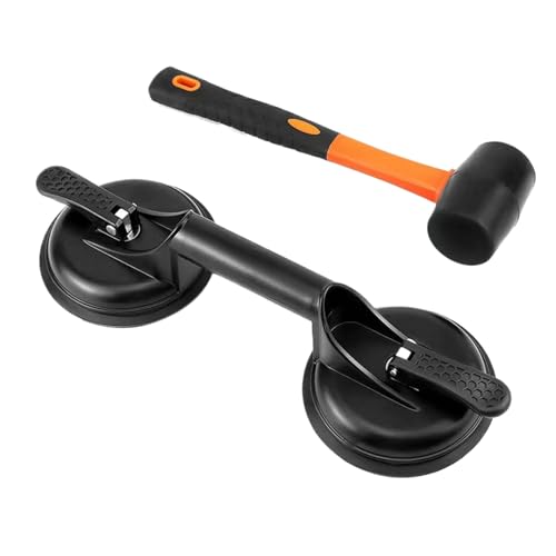 Saugheber - 33cm Fliesenheber, Vakuum Saugheber Fliesen - Aluminiumlegierung Bodenreparatur Werkzeug mit Hochleistungs-Saugnapf & Gummihammer, Set zum Fixieren von Fliesen, Terrassen, Badezimmer von Generisch