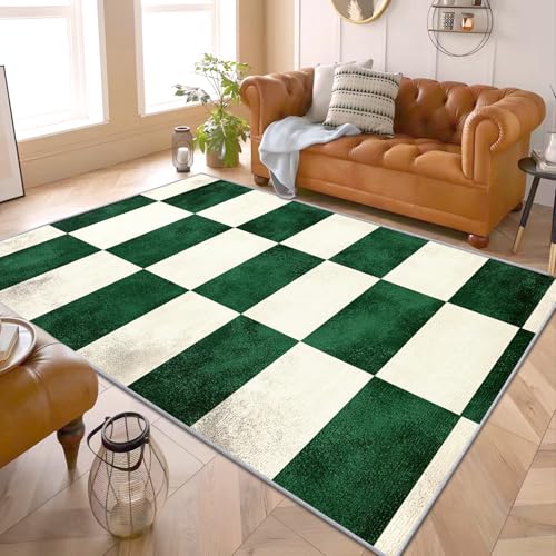Schachbrett Teppich Grün - Teppich Wohnzimmer Schlafzimmer Schachbrettmuster Grün, Großer Teppich Grün Karo, Weich Kurzflor & Waschbar & rutschfest Wohnzimmerteppich, Bettvorleger 140x200 cm von Generisch