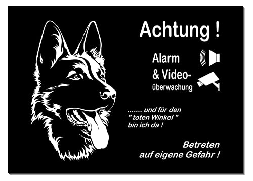 Schäferhund-Alarm-Video-Überwachung-Hund-3 Größen-Schild-Hundeschild-Aluminium-Hunde-Tierschild-Warnschild-Hinweisschild (1451-132-30 x 20 cm ohne Löcher) von Generisch