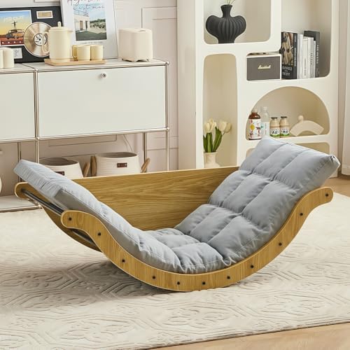 Schaukelstuhl, Ergonomischer Liegestuhl mit Kissen, Liegestuhl aus Holz für Wohnzimmer, Schlafzimmer, Kinderzimmer, Balkon von Generisch