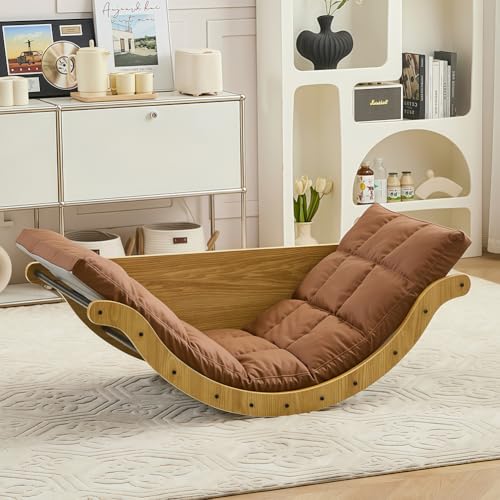 Schaukelstuhl, Ergonomischer Liegestuhl mit Kissen, Liegestuhl aus Holz für Wohnzimmer, Schlafzimmer, Kinderzimmer, Balkon Schaukelstuhl, Ergonomischer Liegestuhl mit Kissen, Liegestuhl aus Holz für Wohnzimmer, Schlafzimmer, Kinderzimmer, Balkon von Generisch