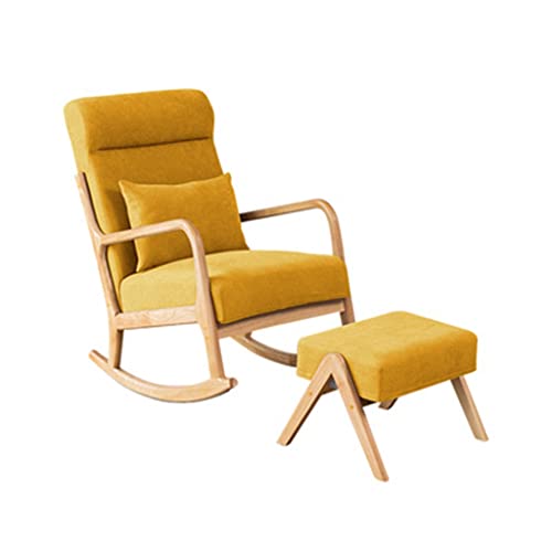 Schaukelstuhl aus Massivholz mit Fußhocker, modernes Stoffdesign, bequeme Kopfstütze für Zuhause, Büro und Studio Lounging von Generisch
