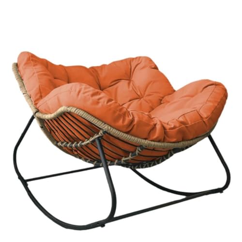 Schaukelstuhl für den Außenbereich, Terrassenei-Design, Rattan-Gewebe mit dickem Kissen, bequem für Schlafzimmer, Wohnzimmer, Veranda, Garten von Generisch