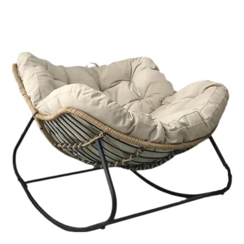 Schaukelstuhl für den Außenbereich, Terrassenei-Design, Rattan-Gewebe mit dickem Kissen, bequem für Schlafzimmer, Wohnzimmer, Veranda, Garten von Generisch