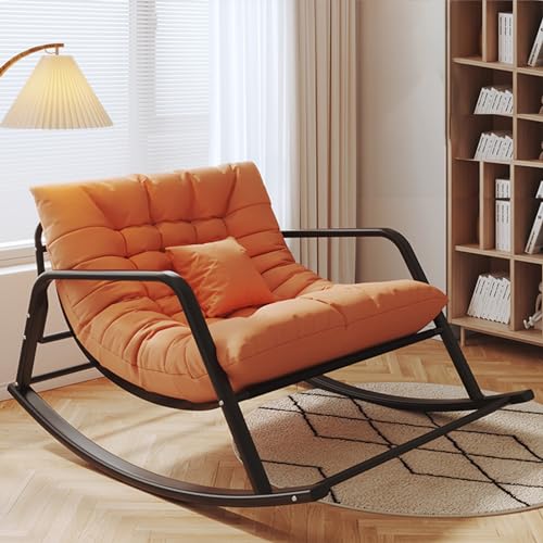 Schaukelstuhl für den Außenbereich mit gepolstertem Kissen, Liegestuhl für drinnen und draußen, für Wohnzimmer, Kinderzimmer, Veranda, Garten, Hinterhof, bequeme Terrassenwippe (Orange) von Generisch