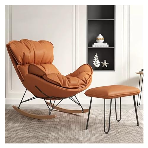 Schaukelstuhl mit Fußhocker und Gleitersofa Relaxsessel - Moderner Wohnzimmer Tech Tuch Freizeitsessel in gebrochenem Weiß mit Massivholzbeinen von Generisch