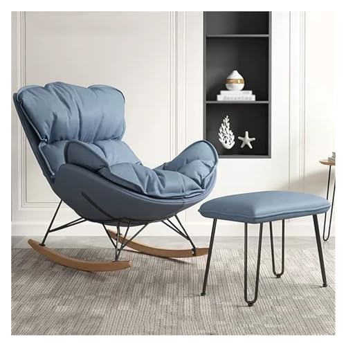 Schaukelstuhl mit Fußhocker und Gleitersofa Relaxsessel - Moderner Wohnzimmer Tech Tuch Freizeitsessel in gebrochenem Weiß mit Massivholzbeinen von Generisch