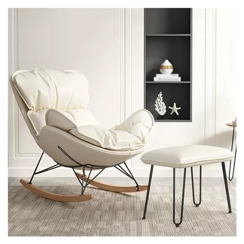 Schaukelstuhl mit Fußhocker und Gleitersofa Relaxsessel - Moderner Wohnzimmer Tech Tuch Freizeitsessel in gebrochenem Weiß mit Massivholzbeinen Schaukelstuhl mit Fußhocker und Gleitersofa Relaxsessel - Moderner Wohnzimmer Tech Tuch Freizeitsessel in gebrochenem Weiß mit Massivholzbeinen von Generisch