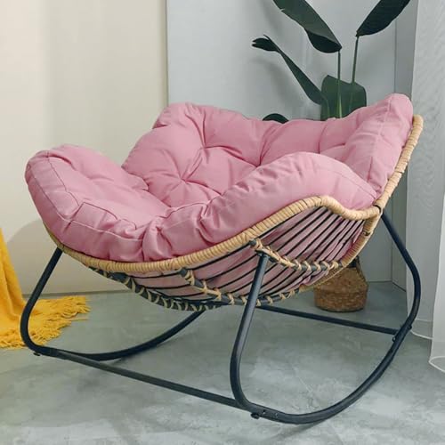 Schaukelstuhl mit Kissen, gepolstertes Rattan-Geflecht-Lounge, übergroßer Metallrahmen, unterstützt moderne Außenterrasse von Generisch