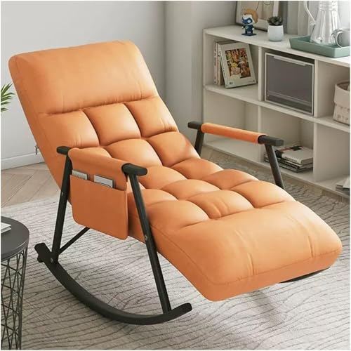 Schaukelstuhl mit hoher Rückenlehne, verstellbarer Liegestuhl mit weich gepolstertem Kissen, Seitentasche, bequemer Sessel für Wohnzimmer, Schlafzimmer, Kinderzimmer, Büro (Orange) von Generisch