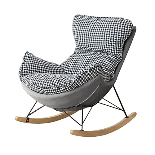Schaukelstuhl und Fußhocker Set, bequemer Akzentstuhl mit gepolsterter Sitzfläche, moderner gepolsterter Relaxsessel für Wohnzimmer, Stahlbeine und Holzsockel von Generisch