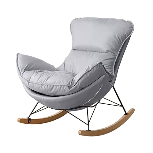 Schaukelstuhl und Fußhocker Set, bequemer Akzentstuhl mit gepolsterter Sitzfläche, moderner gepolsterter Relaxsessel für Wohnzimmer, Stahlbeine und Holzsockel von Generisch