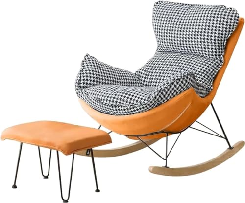 Schaukelstuhl und Fußhocker Set - Moderner Sessel für Wohnzimmer, Balkon oder Schlafzimmer, bequemer Liegestuhl mit weichem Schlafdesign zum Entspannen und Lesen von Generisch