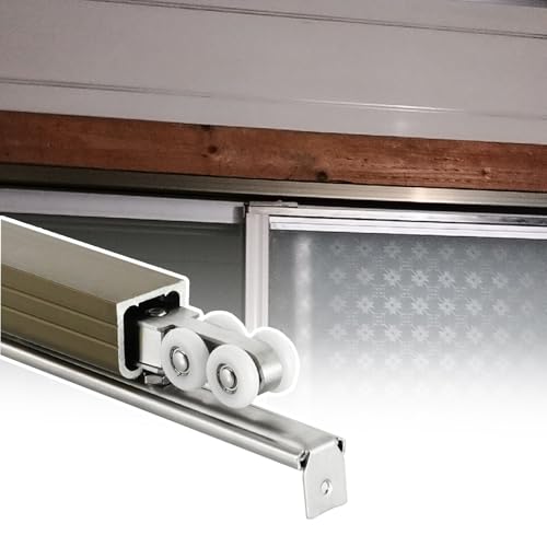Scheunentorschienen-Set mit leisen Rollen, Aluminiumschienen-Hardware-Kit für Bypass- oder gerahmte Glastüren, 8 Räder Scheunentorschienen-Set mit leisen Rollen, Aluminiumschienen-Hardware-Kit für Bypass- oder gerahmte Glastüren, 8 Räder von Generisch