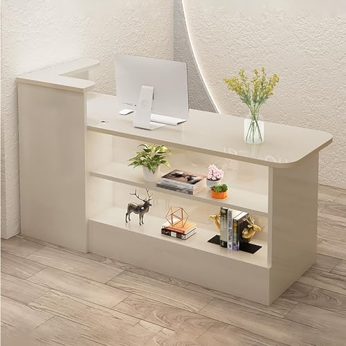 Schicker moderner Empfangstisch mit abschließbarer Schublade, stilvolle Theke für Salons, Einzelhandelsgeschäfte und Büros, Beige (140 x 55 x 100 cm) von Generisch