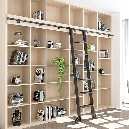 Schiebe-Bibliotheksleiter-Hardware-Kit – inklusive Metall-Stufenstangen, Lenkrollen und Hakenbaugruppen für reibungsloses Rollen von Generisch