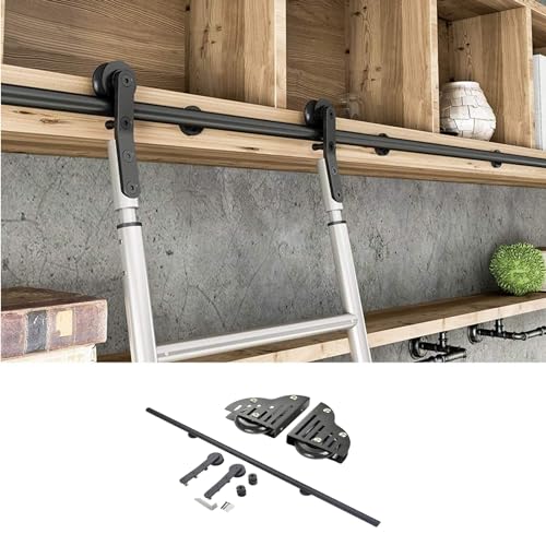 Schiebeleiter-Hardware-Kit, runde Schienen- und Bodenrolle, Innen-/Dachboden-Leitersystem, langlebiges Schiebetür-Set für den Heimgebrauch, einfache Installation von Generisch