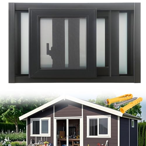 Schiebetür Fenster Aluminium Schiebefenster Mit Sicherheitslock, Ersatz Für Balkon, Terrasse & Wohnraum(Dark gray,84x43cm) von Generisch