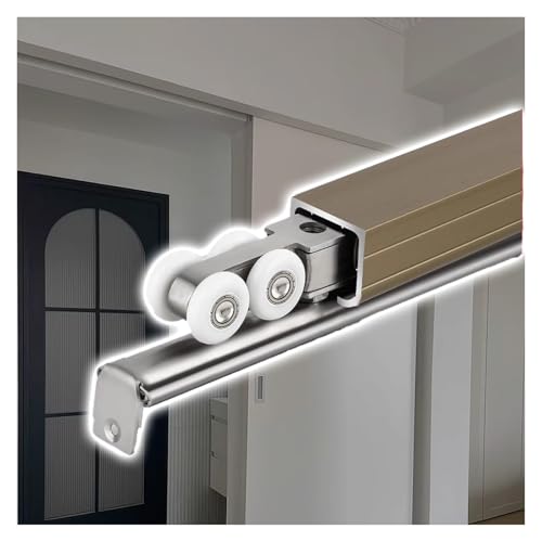 Schiebetür-Hardware-Kit für den Innen- und Außenbereich, oben hängendes Wandsystem mit Aluminiumschiene und Rollen für reibungslosen Betrieb und einfache Installation Schiebetür-Hardware-Kit für den Innen- und Außenbereich, oben hängendes Wandsystem mit Aluminiumschiene und Rollen für reibungslosen Betrieb und einfache Installation von Generisch