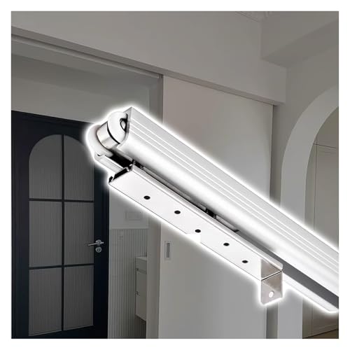 Schiebetür-Hardware-Kit für den Innen- und Außenbereich, oben hängendes Wandsystem mit Aluminiumschiene und Rollen für reibungslosen Betrieb und einfache Installation Schiebetür-Hardware-Kit für den Innen- und Außenbereich, oben hängendes Wandsystem mit Aluminiumschiene und Rollen für reibungslosen Betrieb und einfache Installation von Generisch