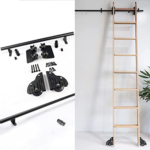 Schiebetür-Hardware-Kit – leichtgängiges Rollsystem mit runder Schiene (ohne Leiter) – perfekt für Heimbibliothek & Treppenhausrenovierung – einfache Installation und langlebiges Design von Generisch