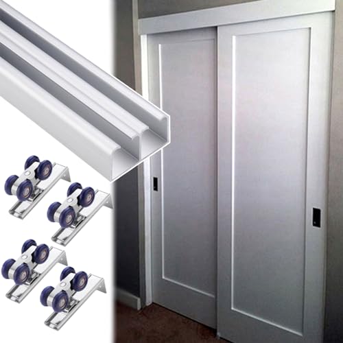 Schiebetür-Scheunentor-Hardware-Kit mit doppelter Bypass-Aluminium-Taschentürschiene und Rollen, komplettes Schiebetürschienen-Set für reibungslose und einfache Bedienung Schiebetür-Scheunentor-Hardware-Kit mit doppelter Bypass-Aluminium-Taschentürschiene und Rollen, komplettes Schiebetürschienen-Set für reibungslose und einfache Bedienung von Generisch