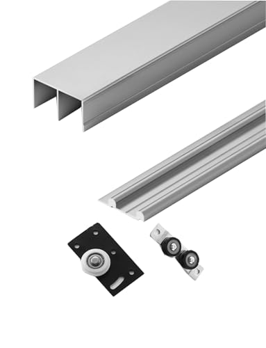 Schiebetürschiene for Kleiderschränke, Komplettset mit oberen/unteren Rollen, 60 kg Tragkraft – leises Gleiten for Holztüren(Grey,280cm/9.2ft Length) von Generisch