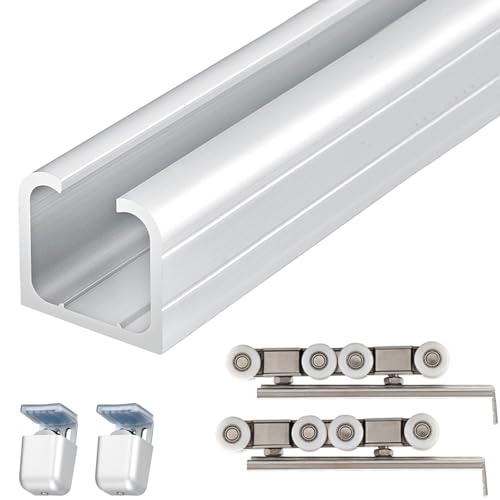 Schiebetürschienen-Set, robustes Bypass-Türrollensystem mit Absenkautomatik für Kleiderschrank- und Schranktüren von Generisch