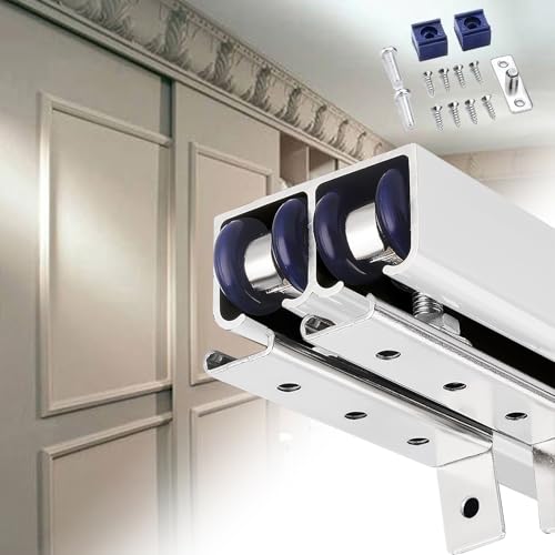 Schiebetürschienen-Set für Innentüren, 61-122 cm, Schrank-Schiebestange mit Rädern, Scheunentor-Hardware-Set, einfache Installation, robustes und langlebiges Zubehör Schiebetürschienen-Set für Innentüren, 61-122 cm, Schrank-Schiebestange mit Rädern, Scheunentor-Hardware-Set, einfache Installation, robustes und langlebiges Zubehör von Generisch