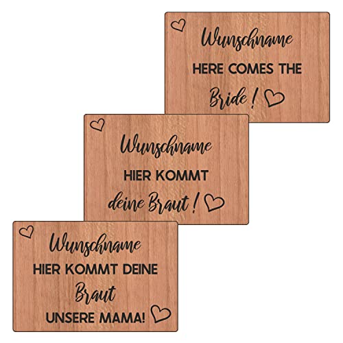 Schild für die Hochzeit, Vintage Schild aus Holz für die Trauung, Hier kommt die Braut personalisiert, Hochzeitsdeko für die Hochzeit, Trauung in der Kirche, Holzschild aus Edelholz furniert (Kirsche) von Generisch