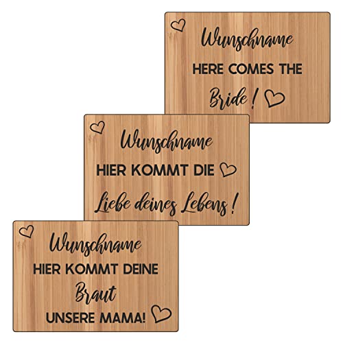 Schild für die Hochzeit, Vintage Schild aus Holz für die Trauung, Hier kommt die Braut personalisiert, Hochzeitsdeko für die Hochzeit, Trauung in der Kirche, Holzschild aus Edelholz furniert (Bambus) von Generisch