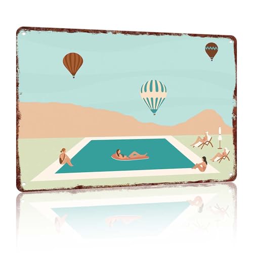 Schild mit Aufschrift "People at Pool", Retro, Palmensprings, Schwimmbad, süßes Sommer-Poster, kleine Menschen, Schwimmbad, Haus, Blechschild für Zuhause, Schlafzimmer, Wohnheim, Wanddekoration, 30,5 von Generisch